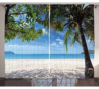 NBVGHJ Personnaliser L'été Rideaux Occultants Plage Tropicale Océan Derrière Palmier Salon Chambre Fenêtre Décor À La Maison (L) 300 × (H) 250 cm