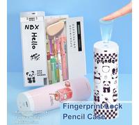NBX Pencil Cases Fingerprint Password Lock Pencil Case Organizer Double Layer Cylindrical Cute Pen Bag Holder with Mirror Erasable Notepad Calculator Large Capacity Storage Stationery Box for Student 