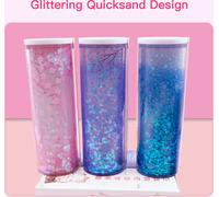 NBX Pencil Cases Multifunctional Standing Quicksand Pencil Case Organizer Double Layer Cylindrical Cute Pen Bag Holder with Mirror Erasable Notepad Calculator Large Capacity Storage Stationery Box for