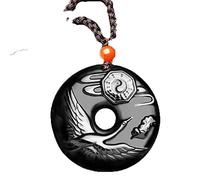NBYGSC Charm Jewelry Collier de Perles d'obsidienne Noire Naturelle, Pendentif en Jade de Grue sculpté à la Main, Bijoux de Charme à la Mode, amulette de longévité pour Hommes Femmes, Cadeaux