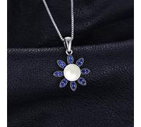 NBYGSC Collier avec Pendentif en Perles de Culture Spinelle Bleue, Fleur, Cadeau pour Femme, sans chaîne