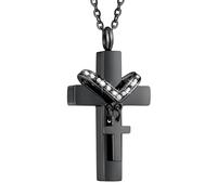 NBYGSC Collier d'urne en Forme de Croix en Argent Sterling 925 pour Femmes Hommes, Colliers d'urne de crémation à Double Croix Qui contiennent Les Cendres d'êtres Chers, Collier de Croix
