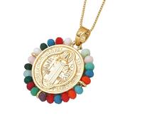 NBYGSC Collier Saint Benoît pour Femmes Hommes, Perles Multicolores Colliers Saint Benoît, Médailles Saint Benoît, Médaille de San Benito, Médaille San Benito, Médaille Saint Benoît