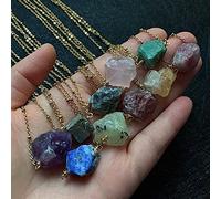 NBYGSC Colliers en Cristal de Roche Brut pour Pierre Reiki, améthystes Naturelles, Lapis, Tourmaline, Fluorite, Quartz Rose, Pendentif, spécimen minéral (Taille : améthyste)