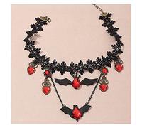 NBYGSC Fournitures d'halloween Collier d'halloween Chauve-Souris Rouge Collier Ras du Cou en Dentelle pour Femmes Cauchemar Avant Noël Collier en Couches Noir Accessoires d'halloween