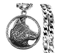 NBYGSC Nouveau 2025 Hommes Collier Vintage Masculin en Acier Inoxydable Pendant Ancient Wolf Dog Head Colliers Décoration Bijoux Commémoratif avec Vous Accessoires Trendy CRÉATIVE Best pour Cadeau
