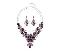 NBYGSC Nouveau 2025 Purple Set Wedding Luxury Crystal Righestone Flower Stat Boucles d'oreilles Collier Femmes Decoration Bijoux Commémoratif avec Vos Accessoires Trendy Best for Gift