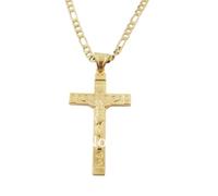 NBYGSC Nouveau Collier en Or Jaune 24" Jésus Cross Word Inri Pendant/Great Decoration Bijoux commémoratif avec Vous Accessoires Trendy CRÉATIVE Best pour Cade