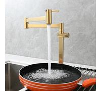 NBYGSC Pont de Pont ller Pliant avec Un Bras oscillant à Double Joint Extensible, Robinet de Cuisine en Laiton Un Trou Seul à Deux poignées, Or brossé en Or