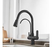 NBYGSC Robinet de Cuisine à 3 Voies Tire de Pivot de Laiton à Eau Froide Robinet de Cuisine en Laiton-Noir