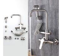 NBYGSC Robinet Mural de Cuisine robinets, 304 en Acier Inoxydable, Montage dans Le Mur, Chaud Froid, Multifonction, Traction, évier pour buanderie Robinet-e Pistolet à Ceinture High Sept Tube faubon