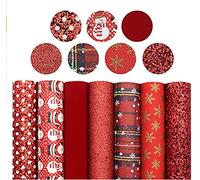 NC 5/6/7 Pcs Feuille De Simili Cuir De Noël Thème De Noël Chunky Glitter Imprimé Feuilles De Simili Cuir Tissu Artisanat Ensemble De Noël (Mixte) 20 * 33 cm