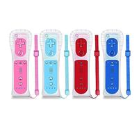NC Lot de 4 manettes Wii de rechange pour Wii, compatibles avec Nintendo Wii/Wii U, avec coque en silicone et dragonne. (Blanc + noir + bleu + rose)