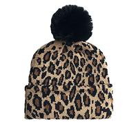NC Mode Bonnet tricoté pour enfant avec motif léopard en fausse fourrure - Bonnet d'hiver chaud au crochet - Bonnet d'hiver pour enfants de 2 à 8 ans