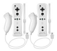 NC Motion Plus Lot de 2 manettes Wii avec Nunchucks - Télécommandes Wii avec Motion Plus intégré, compatibles avec console Nintendo Wii et Wii U, avec étui en silicone et dragonne (2 blancs)