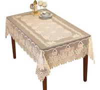 NC NC AMIPOS Napperons Beiges en Dentelle au Crochet - Nappe Lavable en Polyester Jacquard pour Table de dîner pour fête de Mariage, Restaurant, Banquet, Pique-Nique - Beige - 152 x 228 cm