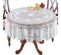 NC NC AMIPOS Napperons en Dentelle Blanche au Crochet - Nappe Lavable en Polyester Jacquard - pour fête de Mariage, Restaurant, Banquet, Pique-Nique - Décoration (Blanc, Rond, 180 cm)