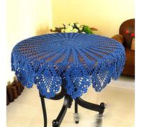 NC NC AMIPOS Napperons Ronds en Coton Faits à la Main en Dentelle au Crochet Bleu 90 cm