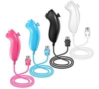 NC Nunchuck Lot de 4 manettes de jeu de rechange pour manette Wii Nunchuck, compatibles avec Nintendo Wii et Wii U (blanc, noir, bleu, rose)