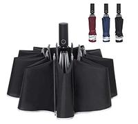 NC Parapluie pliant inversé avec bande réfléchissante, ouverture et fermeture automatique, coupe-vent (BLACK NOIR)