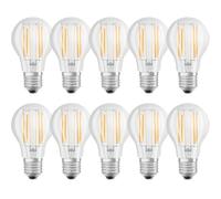 NCC-Licht Lot de 10 ampoules LED à filament A60 - 8 W (75 W) - E27 - 1055 lm - Blanc chaud 2700 K et blanc neutre 4000 K - Commutable par interrupteur - Transparentes