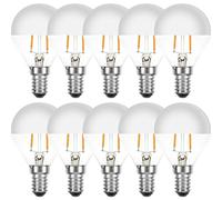 NCC-Licht Lot de 10 ampoules LED à filament en forme de goutte - 2W presque 25 W - E14 - Miroir tête argenté - Boule KVS - Blanc chaud - 2200 K - Rétro nostalgie
