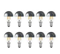 NCC-Licht Lot de 10 ampoules LED à filament en forme de goutte, 4 W = 40 W, culot E14, tête miroir argentée, KVS, filament incandescent blanc chaud 2700K, retrofit