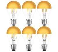NCC-Licht Lot de 6 ampoules à filament LED en forme de poire 4 W = 40 W E27 Miroir de tête doré extra blanc chaud 2200 K