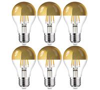 NCC-Licht Lot de 6 Ampoules LED à filament en forme de poire - 8 W = 60 W - E27 - Miroir de tête doré - Extra blanc chaud - 2200 K - Rétro nostalgie