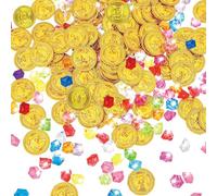 NCCHDZSW Lot de 200 pièces dorées au trésor de pirate avec 50 pièces d'or - Pierres précieuses pour pirates - Décoration de trésor - Pour anniversaire d'enfant