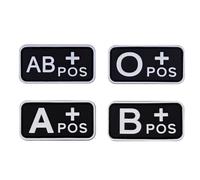 NCEJNY 4 Pièces Patch Groupe Sanguin B+ AB+ O+, Écusson PVC Phosphorescent Noir et Blanc, Patch Imperméable pour Sac à Dos, Vêtements, Gilet