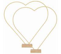 NCEJNY Lot de 2 Centre de Table Mariage Anneau Métallique Doré en Forme de Cœur avec Support en Bois, 25cm Couronne de Fleurs DIY pour Décoration de Table, Banquet, Fête et Maison
