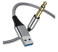 NCGGY Câble audio stéréo USB vers 1/4 mâle TRS 2,8 m, adaptateur audio USB vers jack 6,35 mm compatible avec ordinateur portable, Windows ou PC, amplificateur, haut-parleur, casque. Remarque