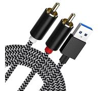 NCGGY Câble USB vers RCA, 1 m USB 2.0 mâle vers 2 fiches RCA Audio Aux pour PC, adaptateur jack stéréo Y, compatible avec les ordinateurs portables USB A, Windows, ordinateurs de bureau et autres