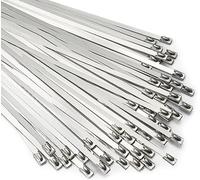 Ncheli - Lot de 100 Collier de Serrage Inoxydable Auto-Bloquant 200mm - Collier Serre-Câble Métallique Réutilisable pour Fixation Lourde - Tuyauterie Industrielle, Câblage Électrique