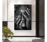 NCHEOI Noir blanc affiche imprime photo vieille femme ridée peintures murales pour intérieur décoration de la maison toile mur Art 60x90 cm sans cadre