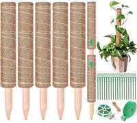 NCKIHRKK 5 Pièces Tuteur Monstera, 42cm Bâton en Fibre de Coco Naturelle avec Bande Velcro, Serre-câble et Ficelle, Tuteur Sphaigne Extensible jusqu'à 160cm, Tuteur Plante pour La Maison Jardin