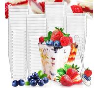 NCKIHRKK 60 Pièces Tasses à Dessert, 5 OZ/160 ML, Verrines Plastique Réutilisables avec Cuillere Plastique, Obelets à Dessert, Bols à Dessert pour Crème Glacée Mousse au Pudding