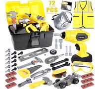 NCKIHRKK 72 Pièces Boite a Outils pour Enfant 3 Ans+, Construction et Accessoires, Etablie Bricolage, Caisse avec Perceuse Électrique