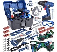 NCKIHRKK 73 Pièces Jouet Outil pour Enfants, Outils de Construction et Accessoires, malette outils enfant, Boite a Outil avec Perceuse Électrique, Outils de Travail Jouet, pour Enfant 3 Ans+