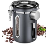 NCKIHRKK Boîte à Café Hermétique en acier Inoxydable,avec Cuillère à Mesurer,Valve de CO2 et Cadran Dateur,pour Café en Grains,Café Moulu,Noix,Sucre,Céréales,1.8L,Gris