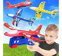 NCKIHRKK Jeux Enfant 3 4 5 6 Ans, 3 Pièces Avion Polystyrene Planeur avec Pistolet Catapulte, Fuselage d'avion Lumineux Jouet Enfant 3 Ans, Jeux Exterieur Intérieur Cadeau Garcon 3 4 5 6 7 8 9 10 Ans