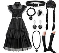 NCKIHRKK Kit de Déguisement pour Fille, 8 Pièces Halloween Costume Robe Enfant avec Perruque et Bijoux pour Fête Halloween Carnaval Cosplay Spectacle de Scène, Déguisement Fille pour 5 à 6 Ans, 120 cm