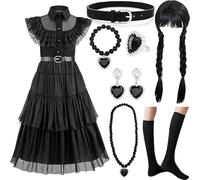 NCKIHRKK Kit de Déguisement pour Fille, 8 Pièces Halloween Costume Robe Enfant avec Perruque et Bijoux pour Fête Halloween Carnaval Cosplay Spectacle de Scène, Déguisement Fille pour 5 à 6 Ans, 120 cm