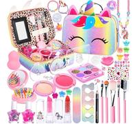 NCKIHRKK Kit de Maquillage pour Enfant Fille, 34 PCS Jouet de Malette Maquillage Lavable Non Toxique, Coffret Maquillage Enfant Makeup Set, Cadeau de Noël Anniversaire pour Fille 5 6 7 8 9 Ans
