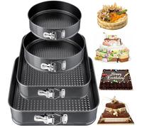 NCKIHRKK Moule à Charnière, Lot de 4 Moule à Gâteau 16/20cm Rond et Carré 22/26, Plat à Gateau avec Fond Amovible Revêtement Antiadhésif Leakproof, Professionnel Moule Layer Cake, Gris