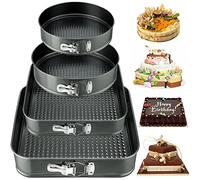 NCKIHRKK Moule à Charnière, Lot de 4 Moule à Gâteau 16/20cm Rond et Carré 22/26, Plat à Gateau avec Fond Amovible Revêtement Antiadhésif Leakproof, Professionnel moule Layer Cake, Gris