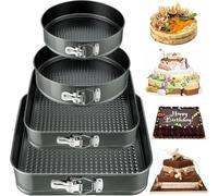NCKIHRKK Moule à Charnière, Lot de 4 Moule à Gâteau 16/20cm Rond et Carré 22/26, Plat à Gateau avec Fond Amovible Revêtement Antiadhésif Leakproof, Professionnel Moule Layer Cake, Gris