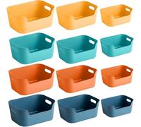 NCKIHRKK Panier de rangement en plastique, 12 pièces boîte de rangement pour salle de bain, organisateur de rangement à la maison avec poignées de transport pour cuisine, salle de bain, chambre