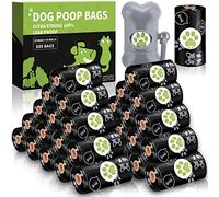 NCKIHRKK Sac a Crottes Chien, 600 Sac a Caca pour Chien - Sacs en Mélange D'amidon de Maïs, 22 x 30 cm, 100% Étanches, Sacs à Déjections Canines avec Distributeur, Noir